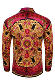BARABAS Men's Rhinestone Medusa Floral Long Sleeve Shirts 3SPR416 #Color_Acid Pink