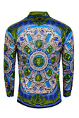 BARABAS Men's Rhinestone Medusa Floral Long Sleeve Shirts 3SPR416 #Color_Royal