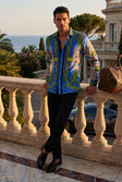 BARABAS Men's Rhinestone Medusa Floral Long Sleeve Shirts 3SPR416 #Color_Royal