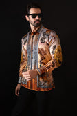 BARABAS Men's Rhinestone Sea Ocean Baroque Long Sleeve Shirts 3SPR417 #Color_Peach