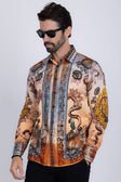 BARABAS Men's Rhinestone Sea Ocean Baroque Long Sleeve Shirts 3SPR417 #Color_Peach