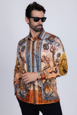 BARABAS Men's Rhinestone Sea Ocean Baroque Long Sleeve Shirts 3SPR417 #Color_Peach