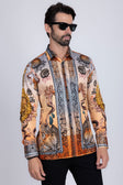 BARABAS Men's Rhinestone Sea Ocean Baroque Long Sleeve Shirts 3SPR417 #Color_Peach