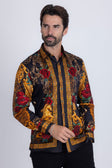 BARABAS Men's Rhinestone Floral Unicorn Long Sleeve Shirts 3SPR418 #Color_Black Gold