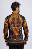 BARABAS Men's Rhinestone Floral Unicorn Long Sleeve Shirts 3SPR418 #Color_Black Gold