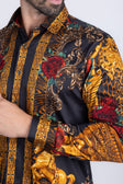 BARABAS Men's Rhinestone Floral Unicorn Long Sleeve Shirts 3SPR418 #Color_Black Gold