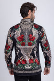 BARABAS Men's Rhinestone Floral Unicorn Long Sleeve Shirts 3SPR418 #Color_Black Silver