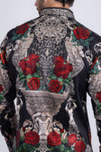 BARABAS Men's Rhinestone Floral Unicorn Long Sleeve Shirts 3SPR418 #Color_Black Silver