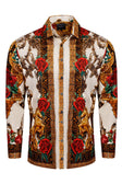 BARABAS Men's Rhinestone Floral Unicorn Long Sleeve Shirts 3SPR418 #Color_Cream