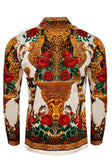 BARABAS Men's Rhinestone Floral Unicorn Long Sleeve Shirts 3SPR418 #Color_Cream
