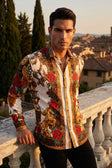 BARABAS Men's Rhinestone Floral Unicorn Long Sleeve Shirts 3SPR418 #Color_Cream