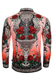 BARABAS Men's Rhinestone Floral Unicorn Long Sleeve Shirts 3SPR418 #Color_Pink