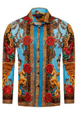 BARABAS Men's Rhinestone Floral Unicorn Long Sleeve Shirts 3SPR418 #Color_Turquoise