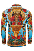 BARABAS Men's Rhinestone Floral Unicorn Long Sleeve Shirts 3SPR418 #Color_Turquoise