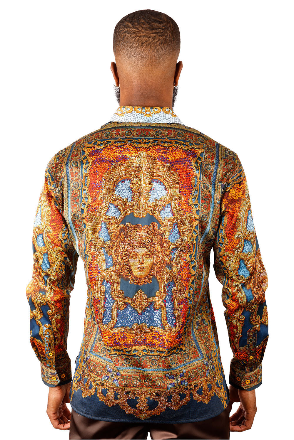 BARABAS Men's Rhinestone Medusa Long Sleeve Shirts 3SPR429 Multi