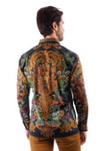 BARABAS Men's Rhinestone Floral Lion Long Sleeve Shirts 3SPR428 #Color_Black