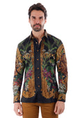 BARABAS Men's Rhinestone Floral Lion Long Sleeve Shirts 3SPR428 #Color_Black