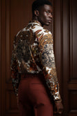 BARABAS Men's Rhinestone Floral Lion Long Sleeve Shirts 3SPR428 #Color_Cream
