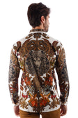BARABAS Men's Rhinestone Floral Lion Long Sleeve Shirts 3SPR428 #Color_Cream