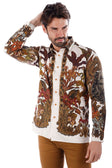 BARABAS Men's Rhinestone Floral Lion Long Sleeve Shirts 3SPR428 #Color_Cream