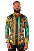 BARABAS Men's Rhinestone Scorpion Long Sleeve Shirts 3SPR432 #Color_Green