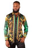 BARABAS Men's Rhinestone Scorpion Long Sleeve Shirts 3SPR432 #Color_Green
