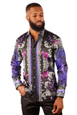 BARABAS Men's Rhinestone Scorpion Long Sleeve Shirts 3SPR432 #Color_Purple