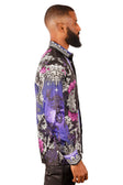BARABAS Men's Rhinestone Scorpion Long Sleeve Shirts 3SPR432 #Color_Purple