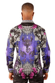BARABAS Men's Rhinestone Scorpion Long Sleeve Shirts 3SPR432 #Color_Purple