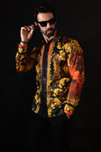 BARABAS Men's Rhinestone Scorpion Long Sleeve Shirts 3SPR432 #Color_Red