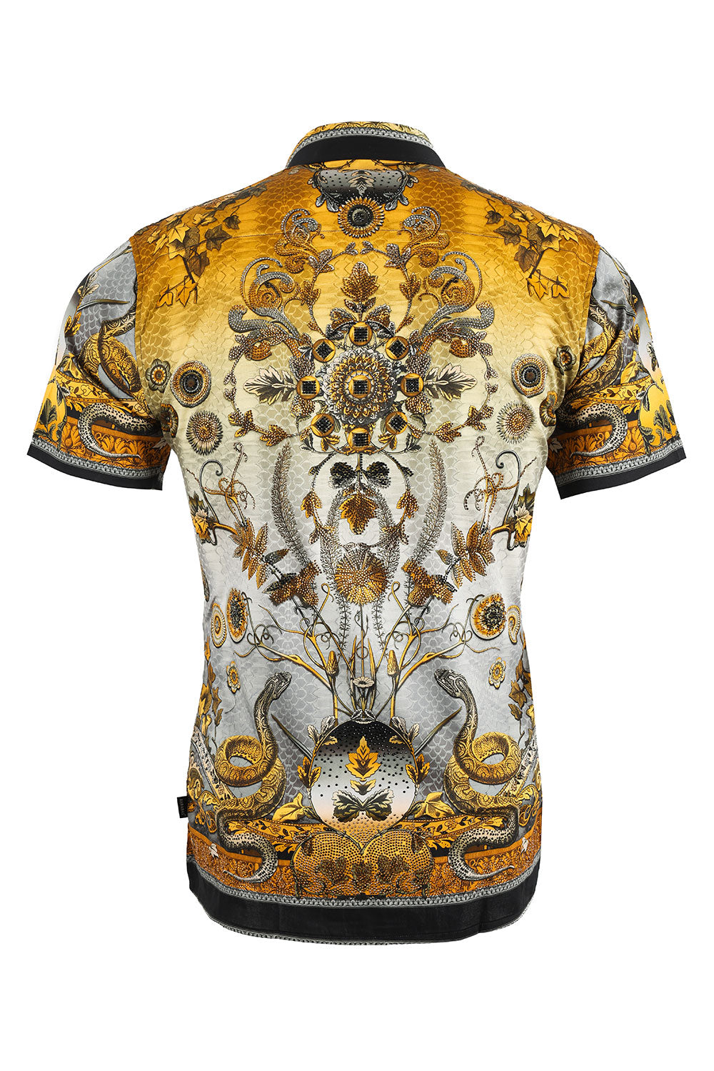 BARABAS Men's Paisley Floral Rhinestoned Short Sleeve Shirt 3SR408 Yellow