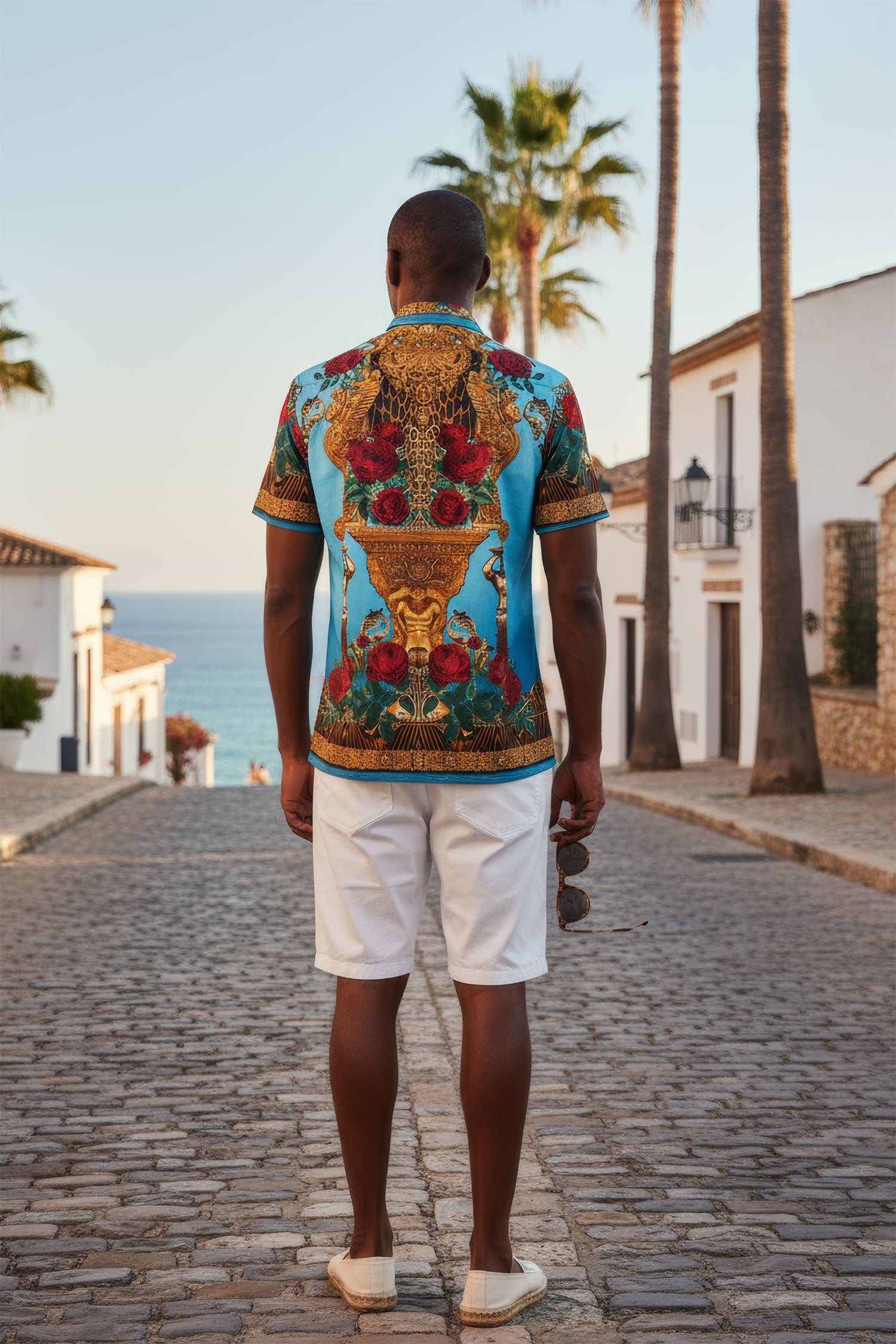 BARABAS Men's Leopard and Rhinestone Floral Short Sleeve Shirts 3SR418 Turquoise 