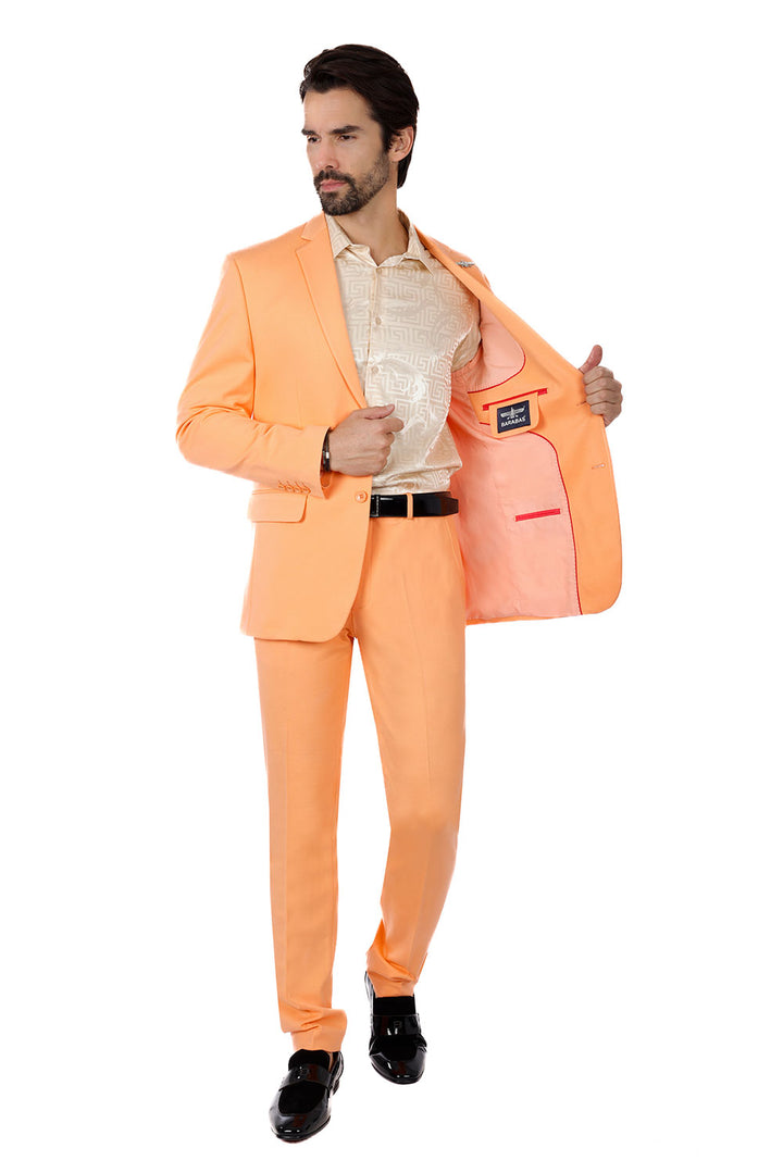 BARABAS Men's Brushed Cotton Notch Lapel Matte Casual Suit 3SU02 Light Orange