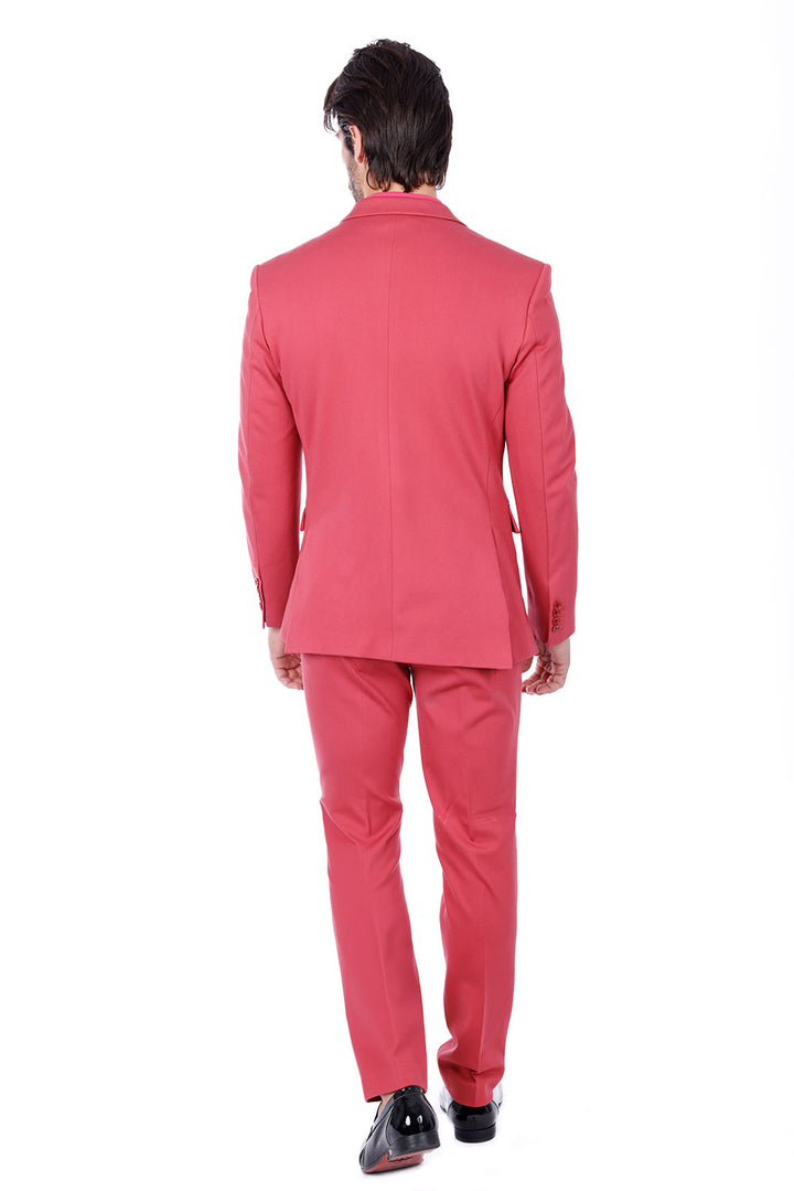 BARABAS Men's Brushed Cotton Notch Lapel Matte Casual Suit 3SU02 Hot Pink