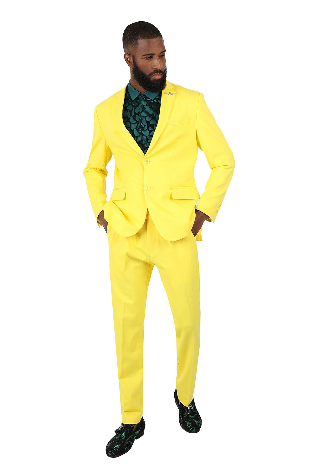 BARABAS Men's Brushed Cotton Notched Lapel Matt Suit 3SU02 Yellow