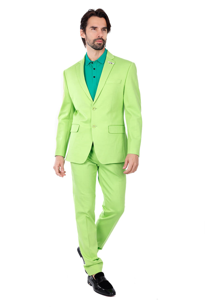 BARABAS Men's Brushed Cotton Notch Lapel Matte Casual Suit 3SU02 Lime