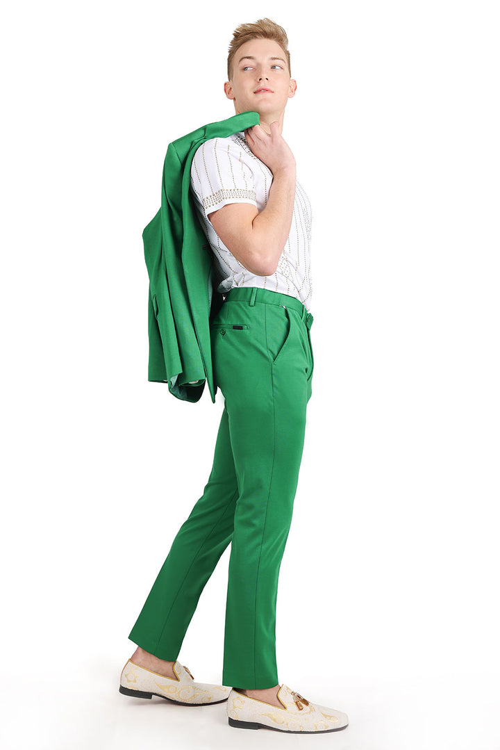BARABAS Men's Brushed Cotton Notched Lapel Matt Suit 3SU02 Emerald