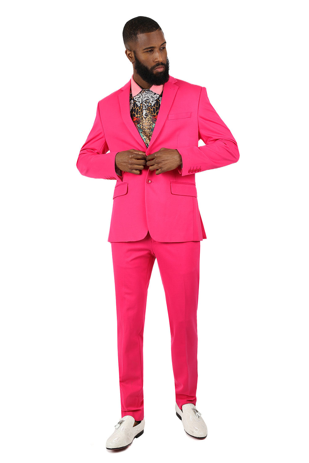BARABAS Men's Brushed Cotton Notched Lapel Matt Suit 3SU02 Fuchsia