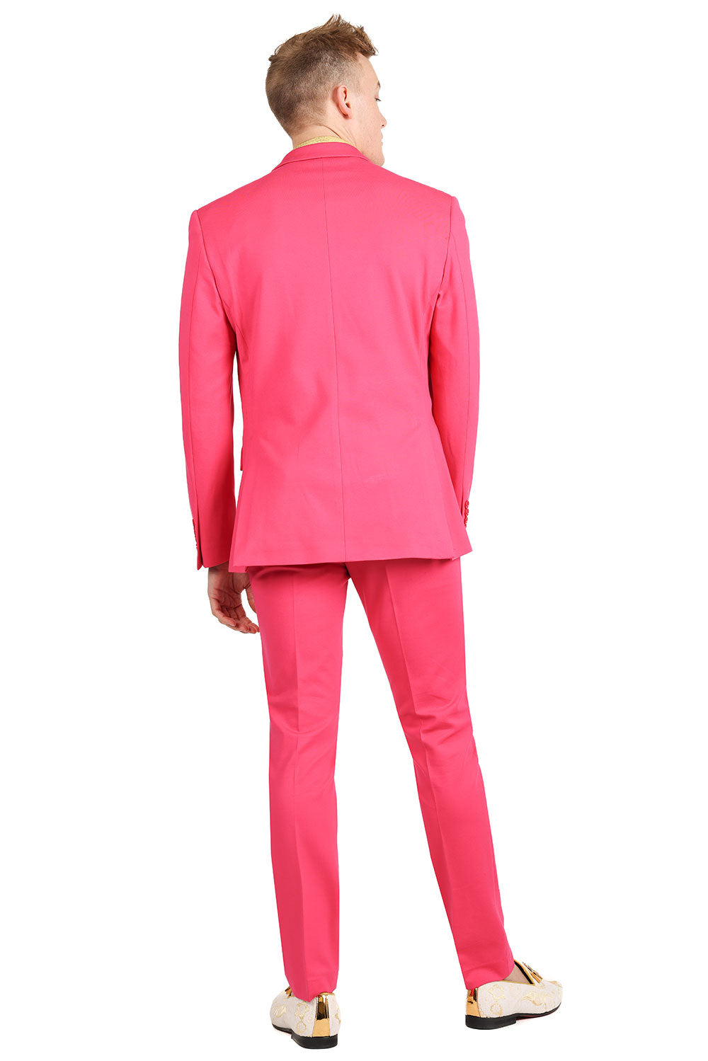 BARABAS Men's Brushed Cotton Notched Lapel Matt Suit 3SU02 Fucshia