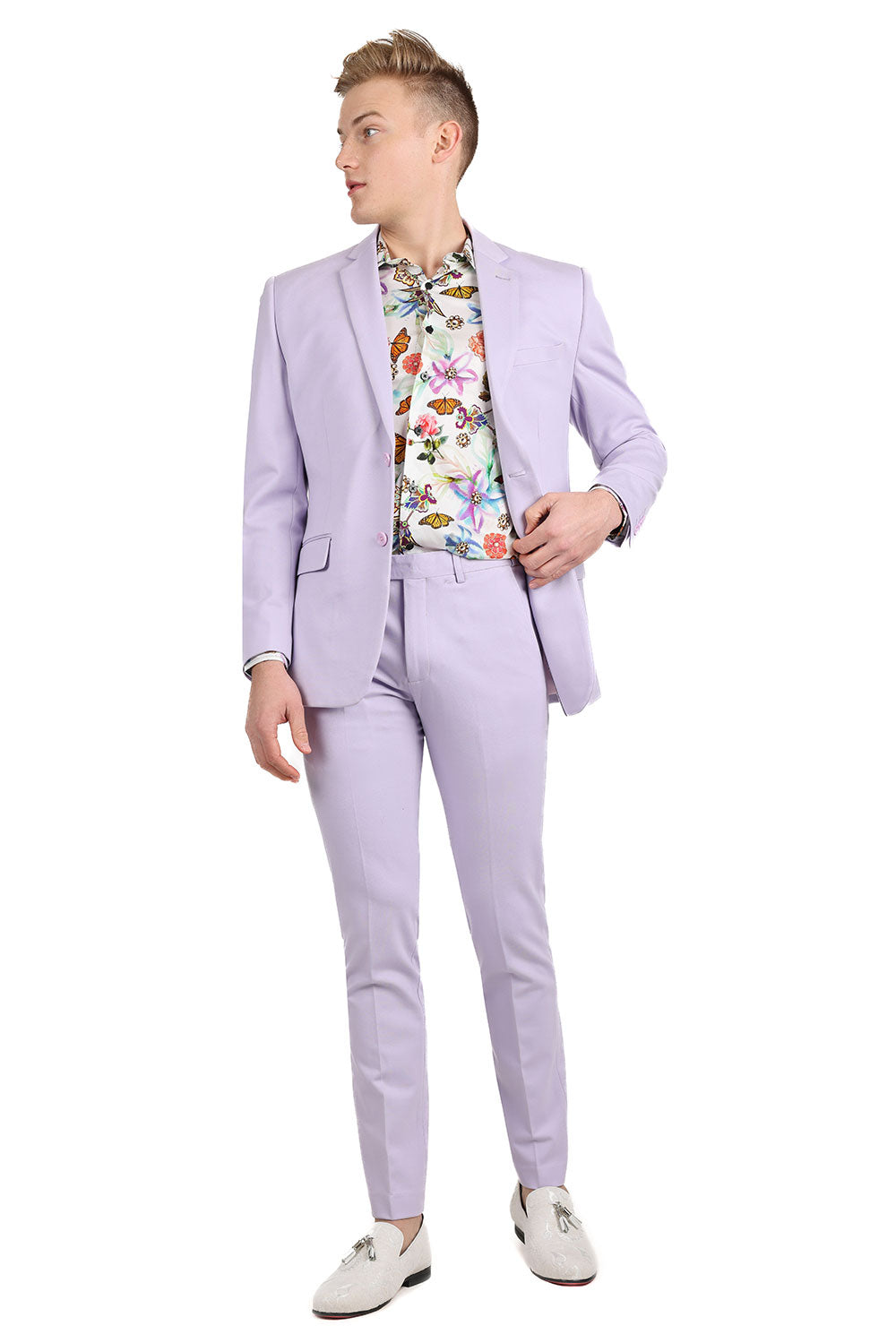 BARABAS Men's Brushed Cotton Notched Lapel Matt Suit 3SU02 Fuchsia Lavender