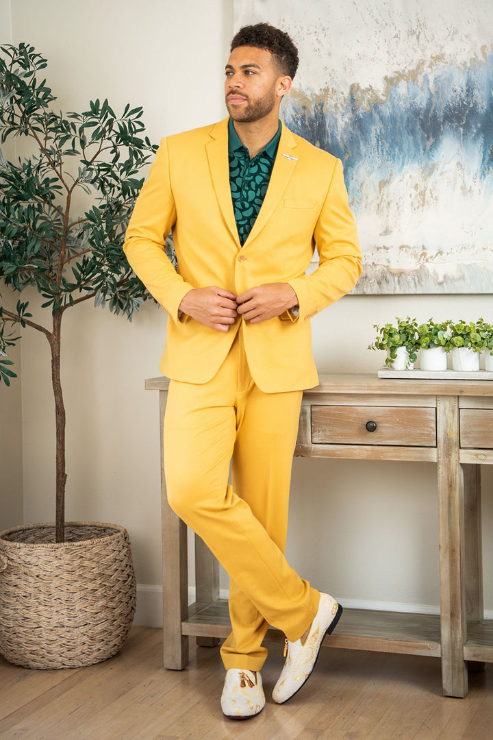 BARABAS Men's Brushed Cotton Notched Lapel Matt Suit 3SU02 Yellow