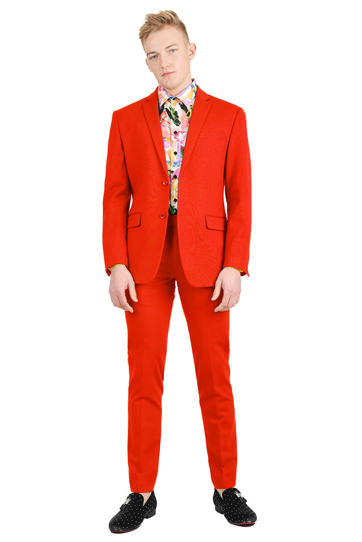BARABAS Men's Brushed Cotton Notched Lapel Matt Suit 3SU02 Orange