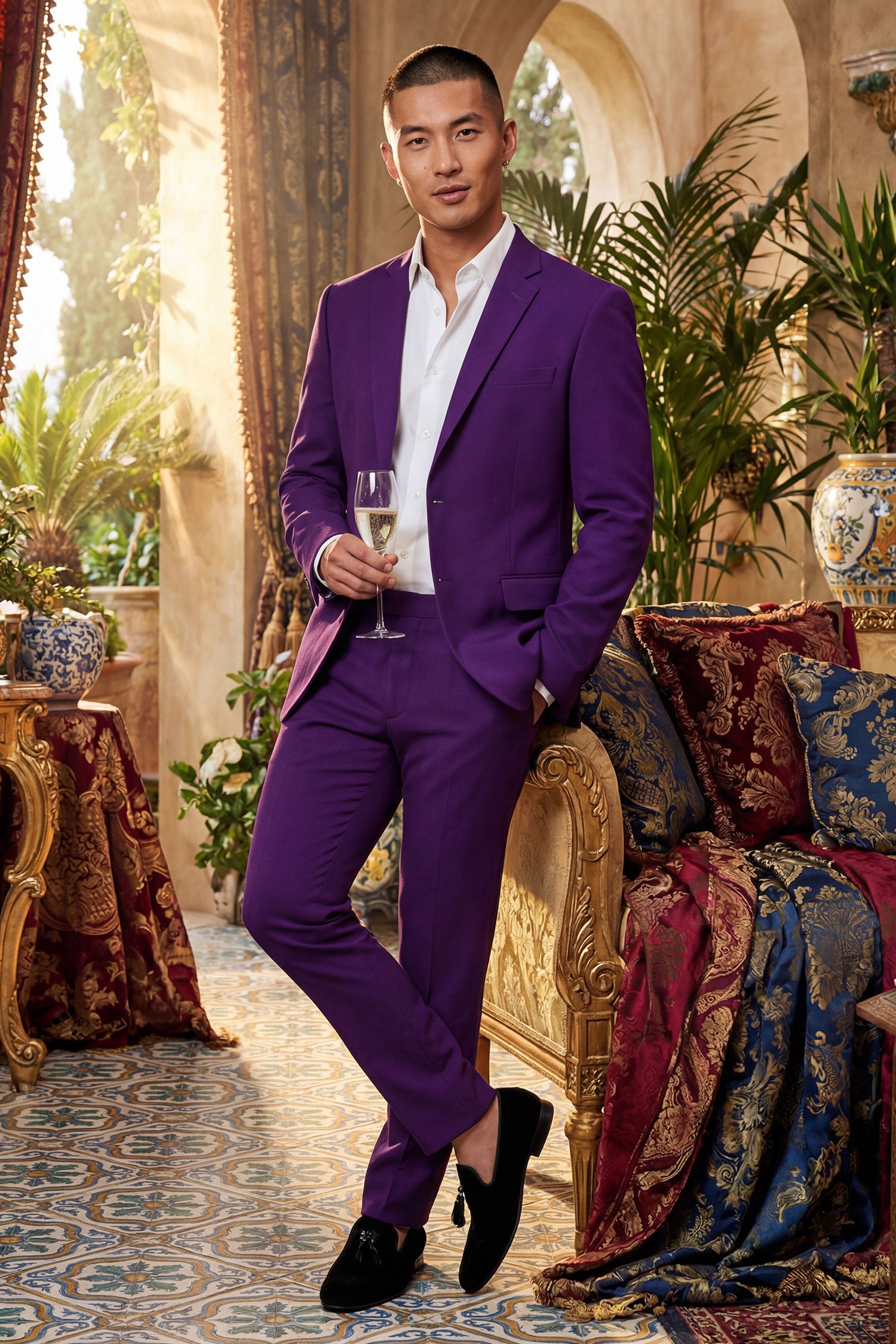 BARABAS Men's Brushed Cotton Notched Lapel Matt Suit 3SU02 Purple