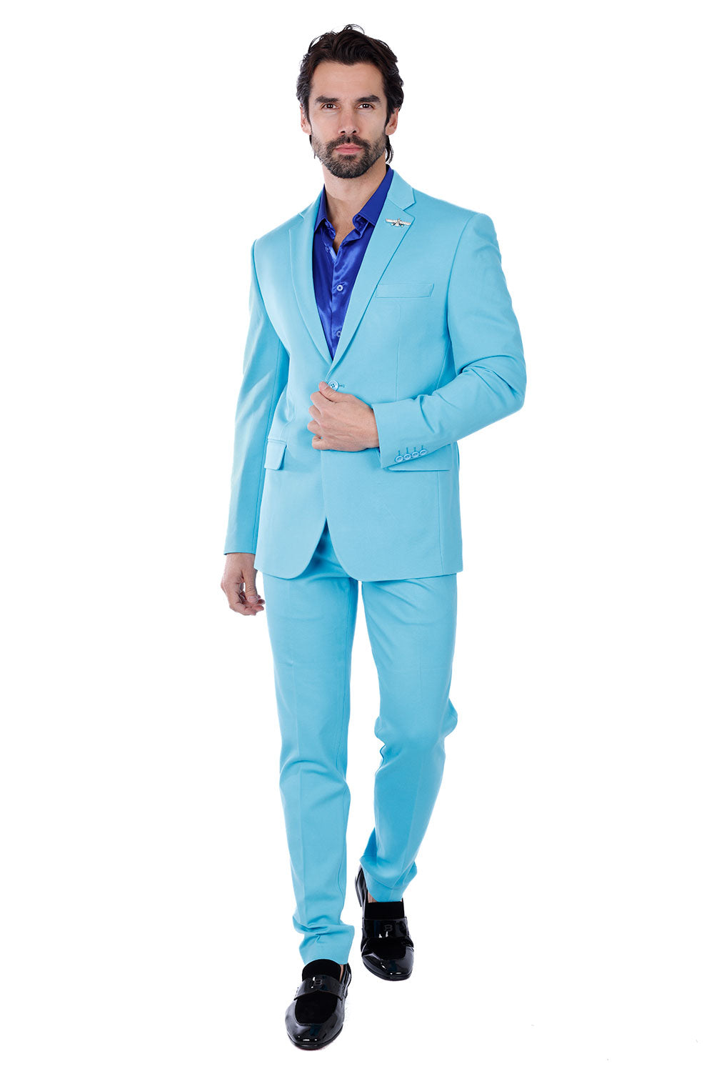 BARABAS Men's Brushed Cotton Notch Lapel Matte Casual Suit 3SU02 Turquoise