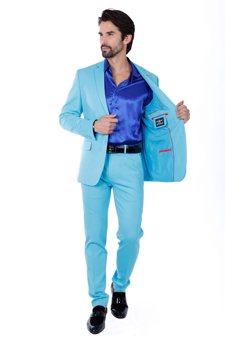 BARABAS Men's Brushed Cotton Notch Lapel Matte Casual Suit 3SU02 Turquoise