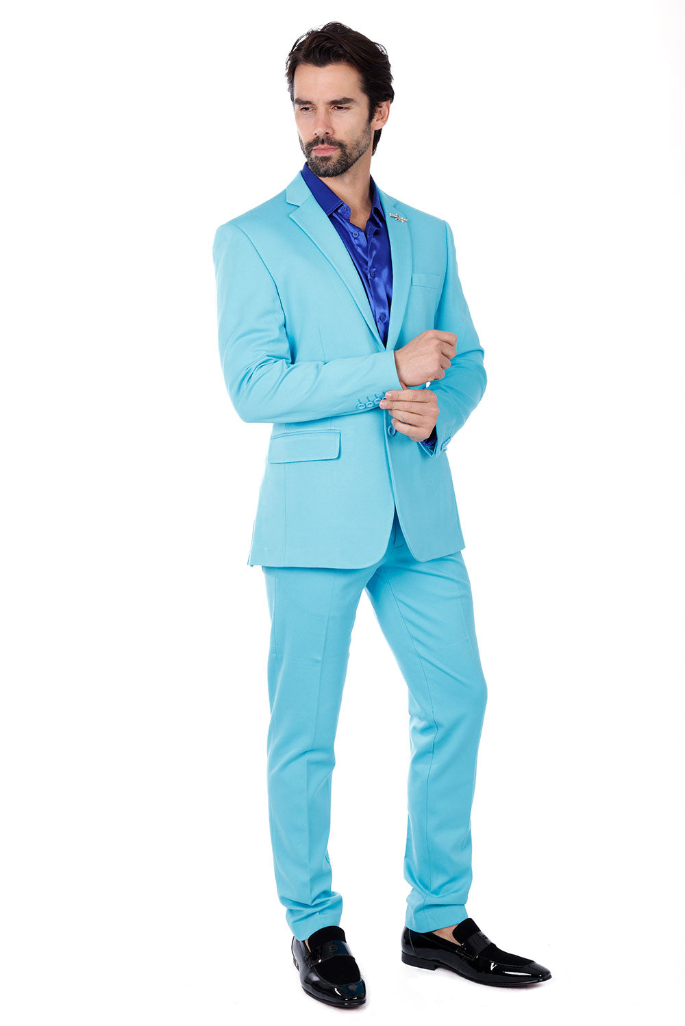 BARABAS Men's Brushed Cotton Notch Lapel Matte Casual Suit 3SU02 Turquoise