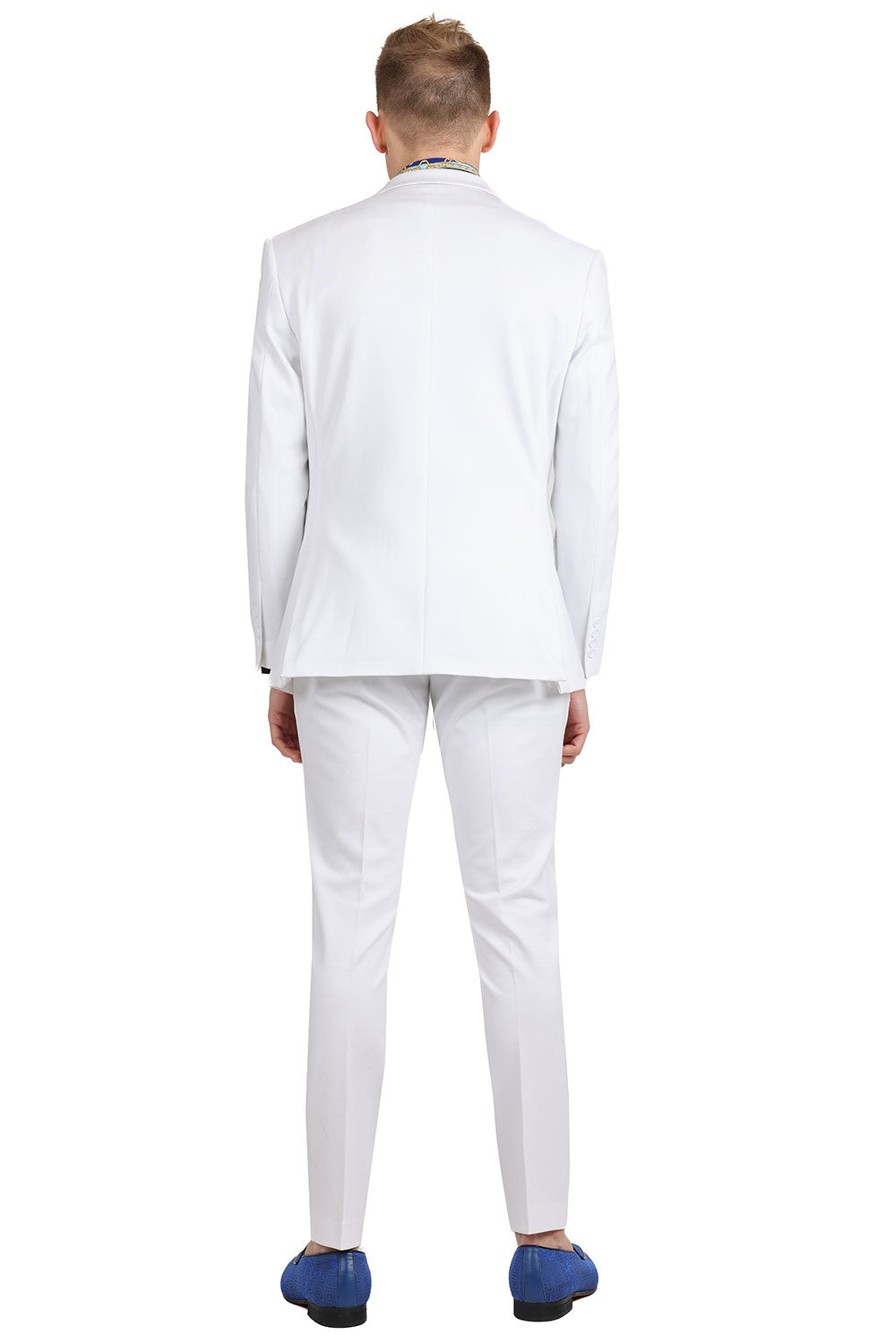BARABAS Men's Brushed Cotton Notched Lapel Matt Suit 3SU02 White