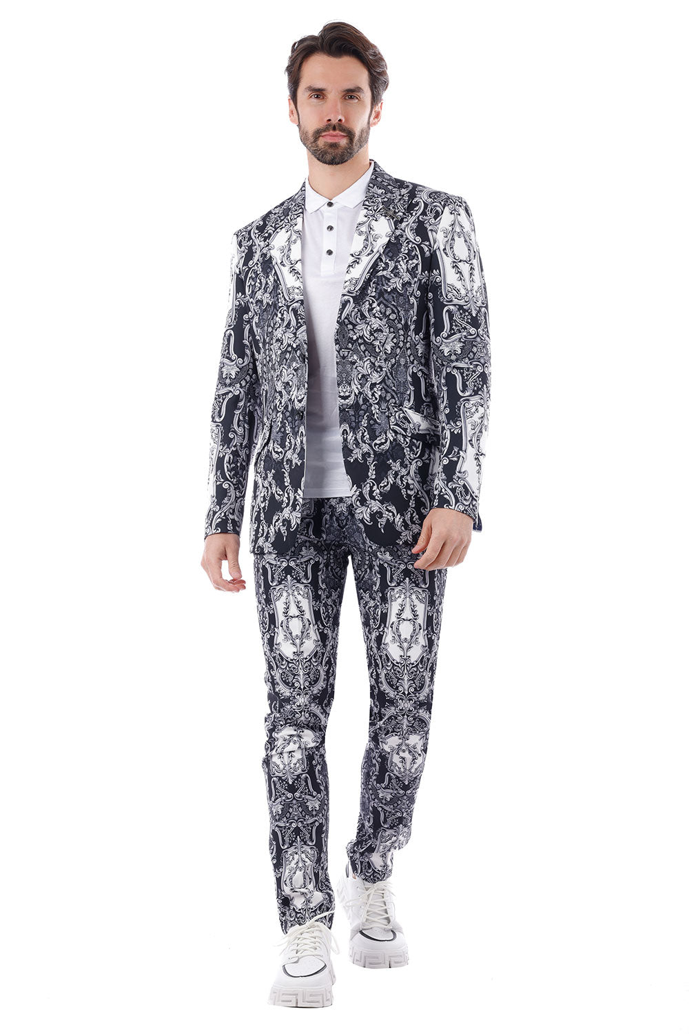 BARABAS Men's Greek Floral Pattern Peak Lapel Baroque Suit 3SU22