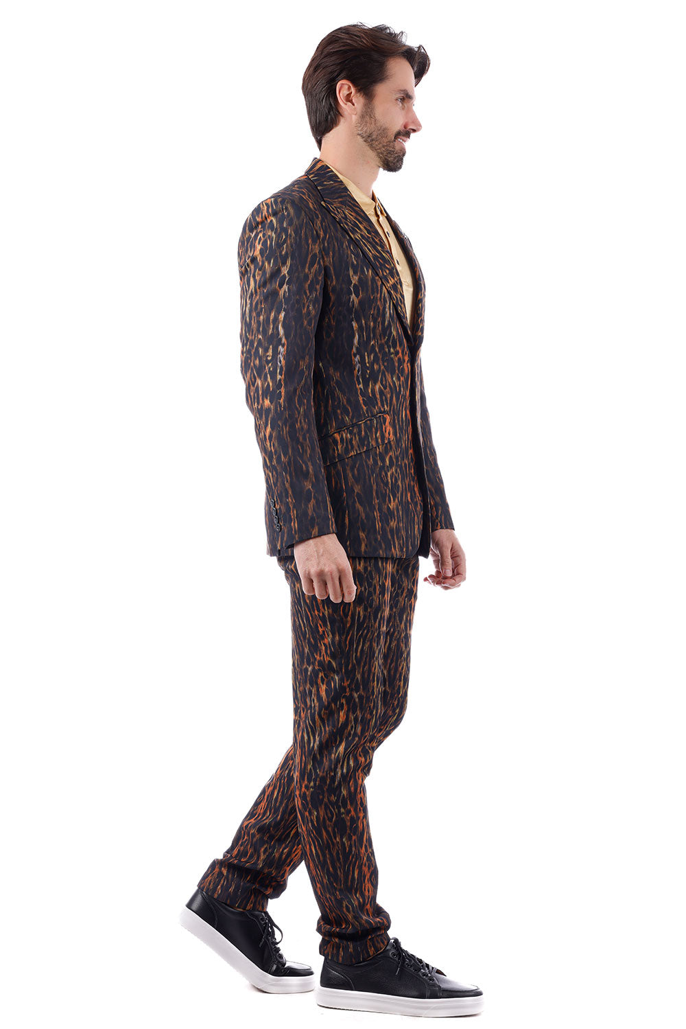 BARABAS Men's Leopard Animal Peak Lapel Suit 3SU23 Brown