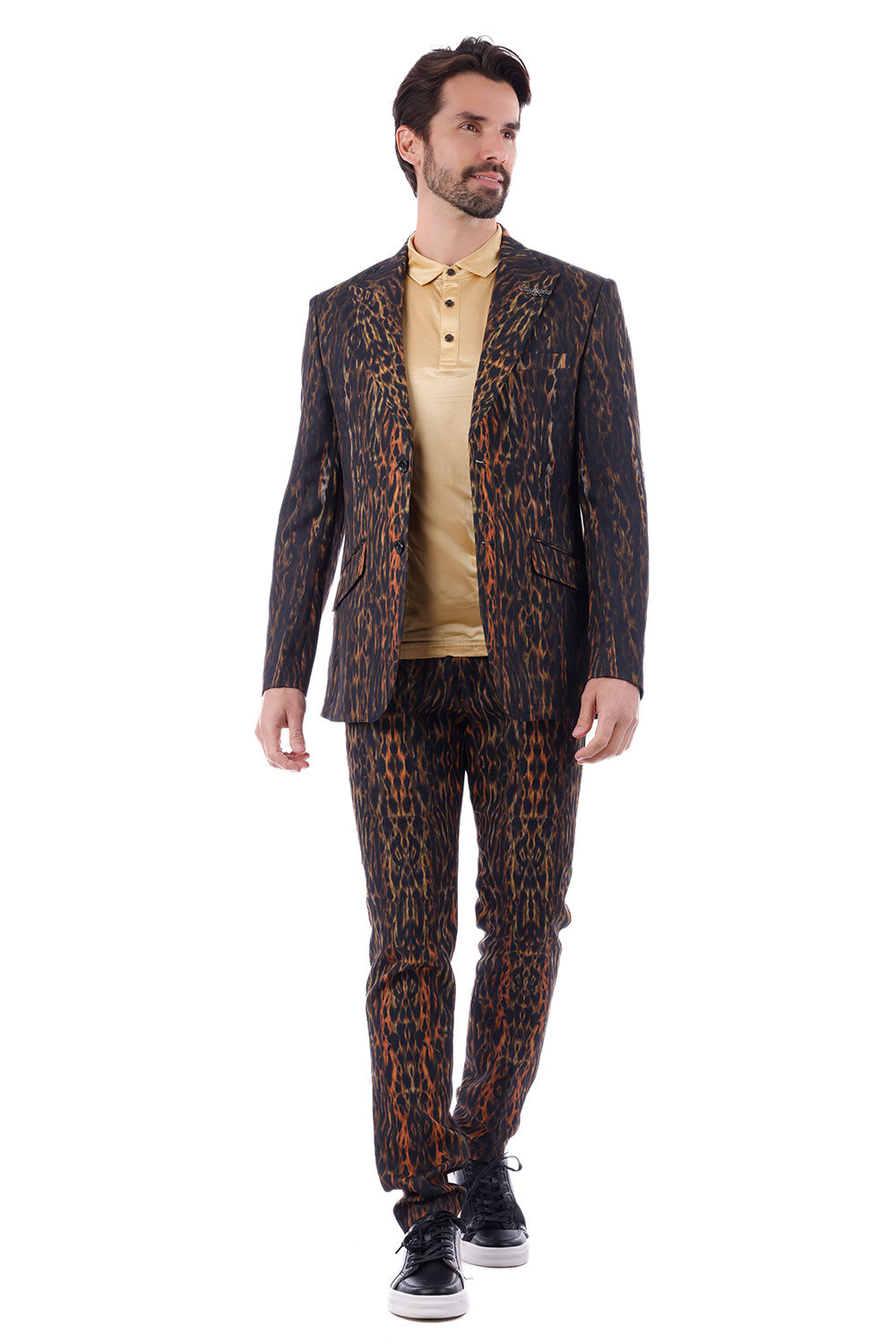 BARABAS Men's Leopard Animal Peak Lapel Suit 3SU23 Brown